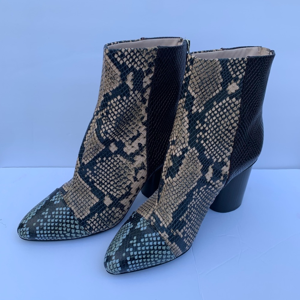 Color Blocked Snakeskin Booties